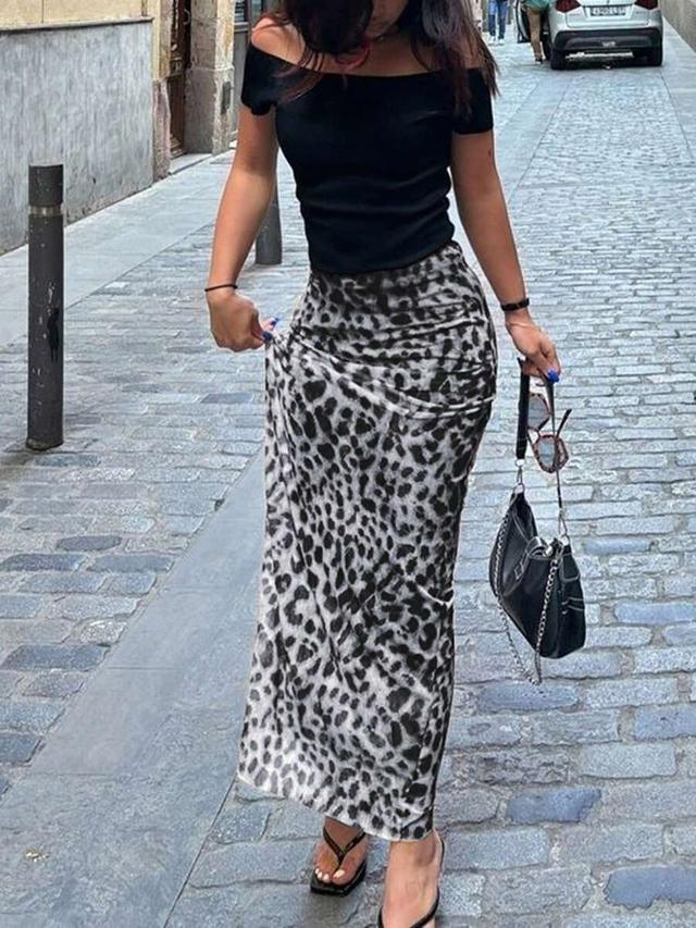 leopard print casual y2k midi skirt