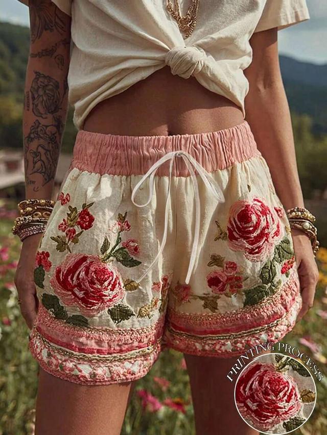 floral print tie waist loose summer shorts
