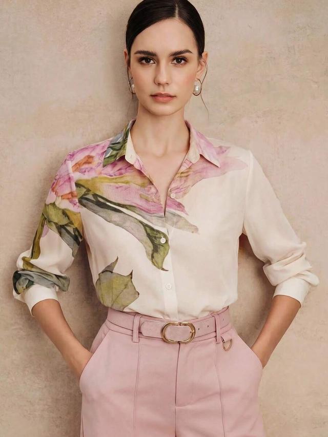 elegant floral print chiffon long sleeve blouse