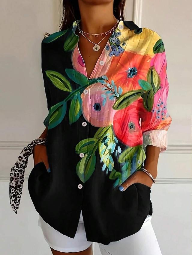 black floral plant print button down shirt
