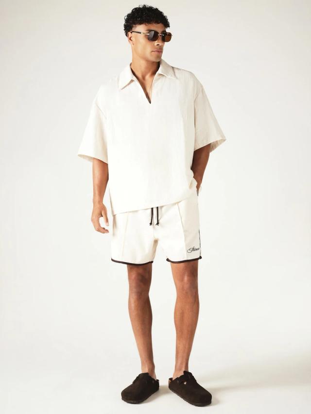 sumwon overhead linen shirt with open v-neck collar