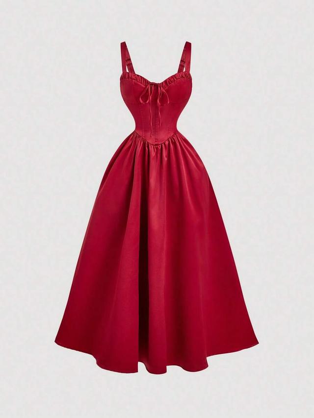 elegant dark red spaghetti strap corset dress