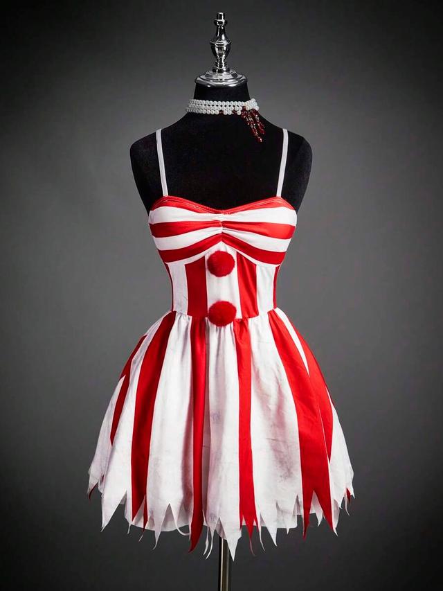 red and white striped clown party camisole dress