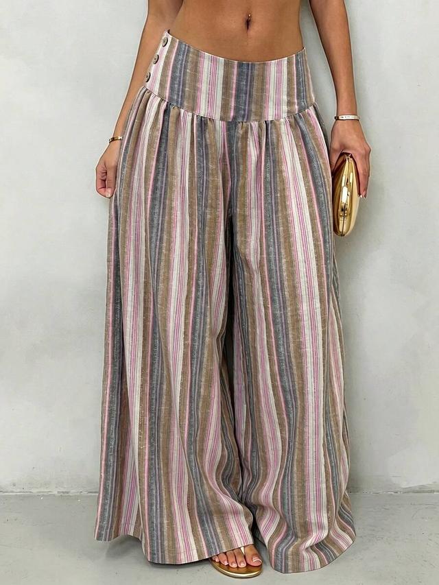 vintage pink striped woven low-waist wide-leg pants