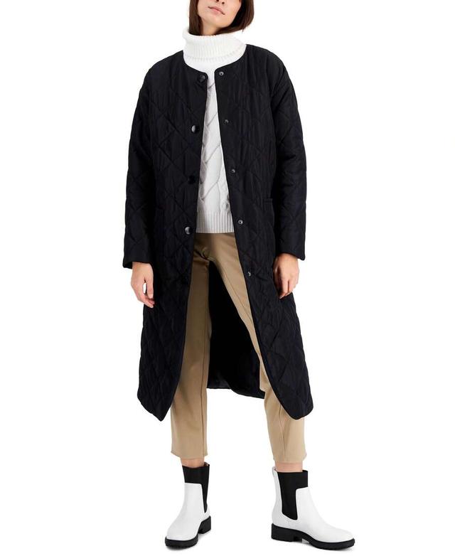 alfani black quilted long jacket