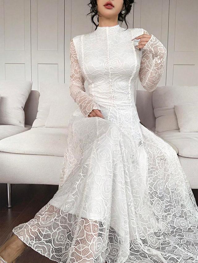 feyla elegant romantic white lace long dress