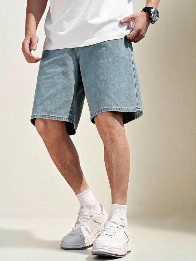 washed light blue wide leg denim jorts