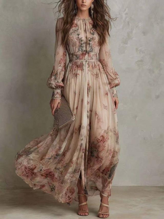 floral print silk chiffon maxi dress