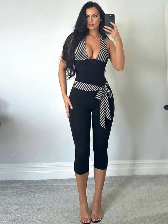 women's one-piece dress with unique printed patchwork low-cut v-neck