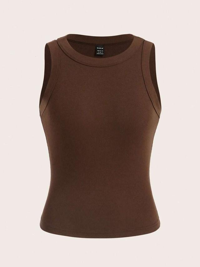 solid brown ribbed knit tank top