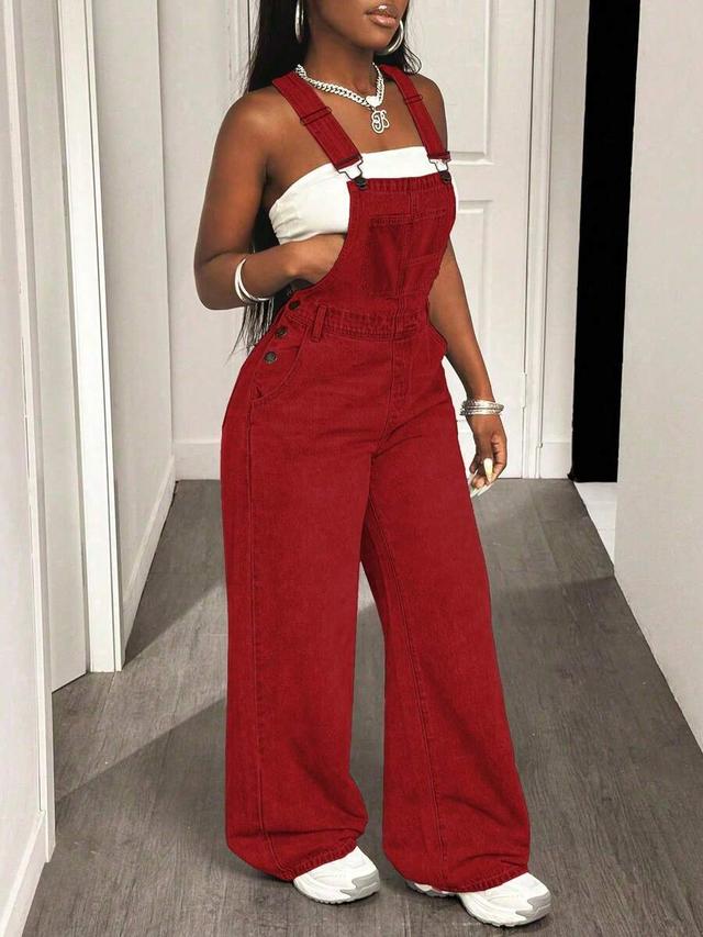 burgundy water washed denim wide leg overalls