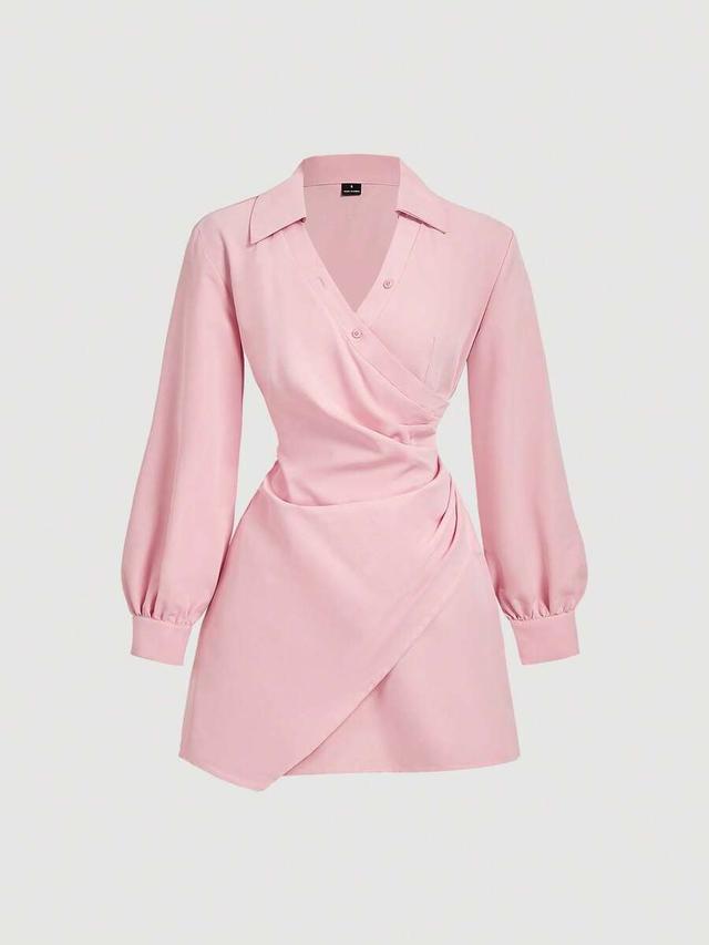 dusty pink long sleeve wrap business dress