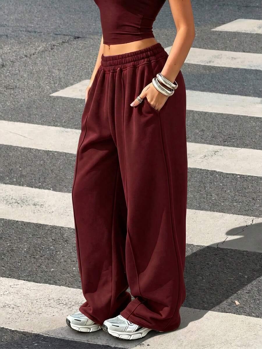 women's casual loose solid color elastic waist sweatpants