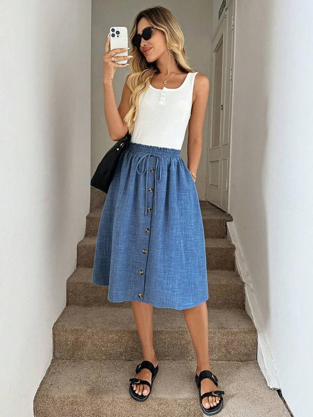 light blue denim effect a-line midi skirt