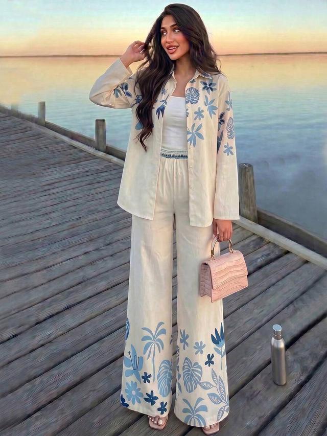 apricot woven digital printed straight leg trousers