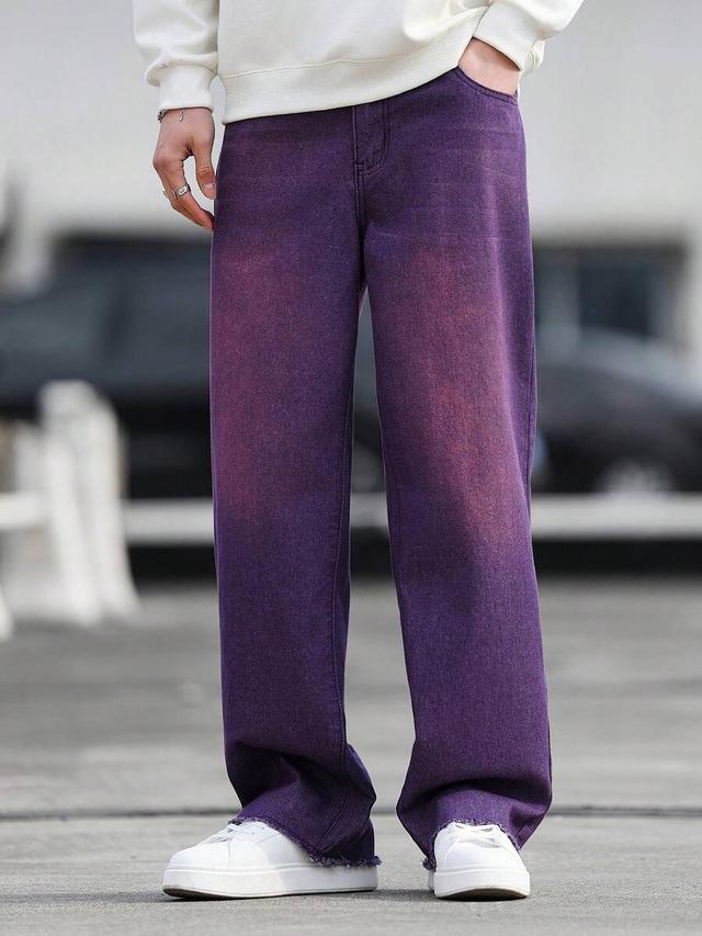 purple casual wide leg denim jeans
