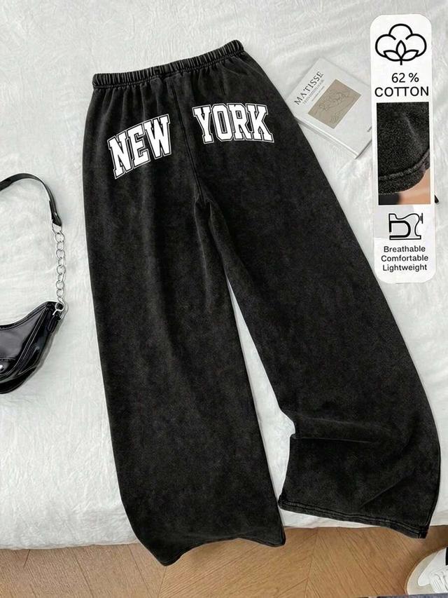 washed black cotton blend straight leg sweatpants