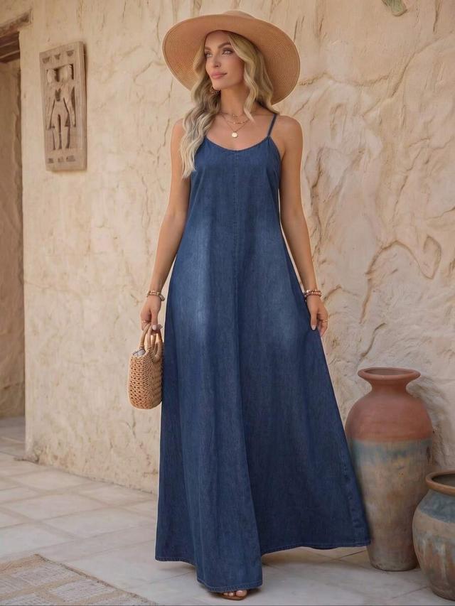 Denim Spaghetti Strap Maxi Dress