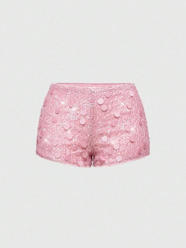 pink glitter sequin stretchy mini shorts