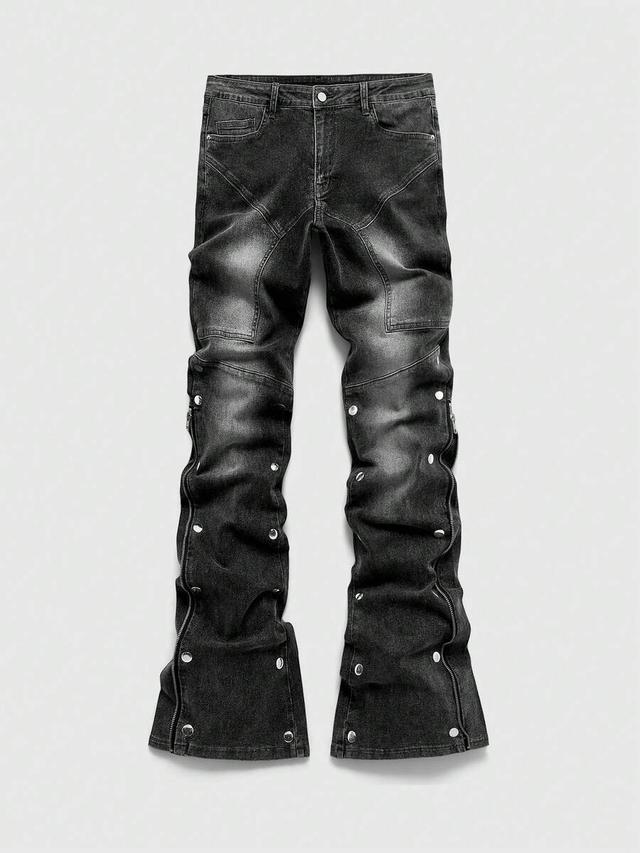 men's black washed denim jeans with metal rivets