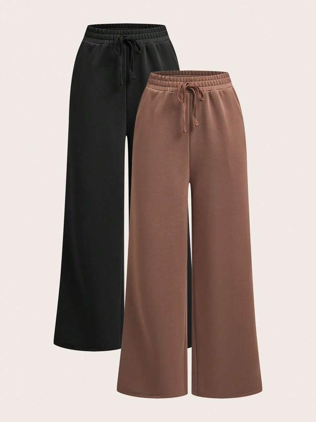 brown wide leg drawstring sweatpants