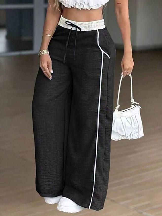 high waist wide leg casual trousers with piping
