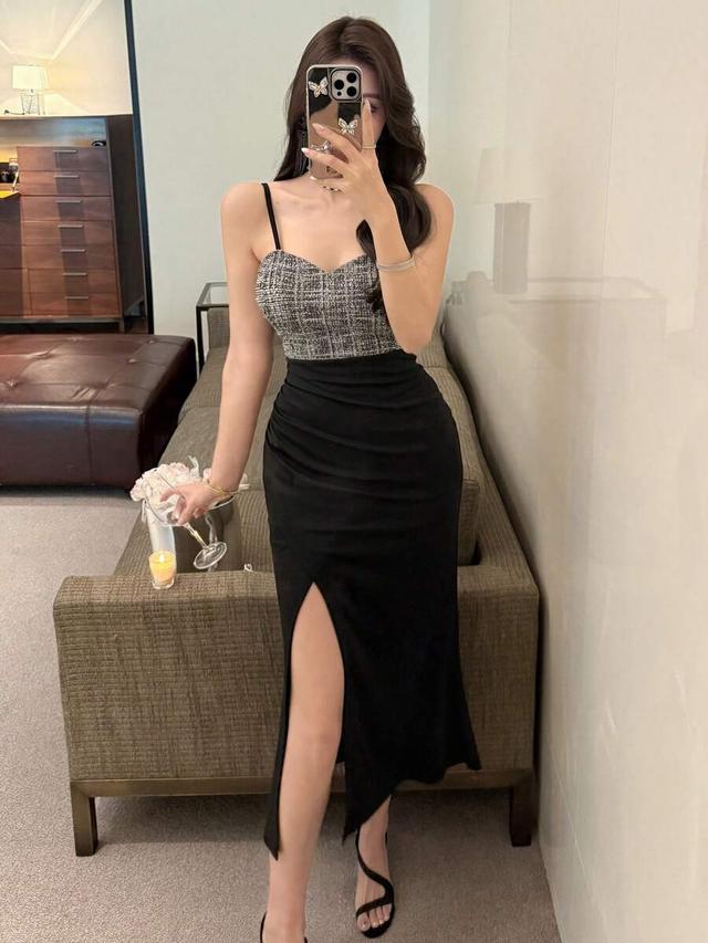 color block camisole dress with high slit
