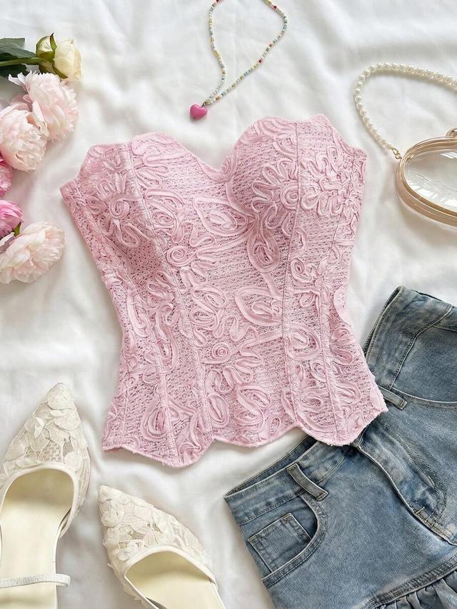 soleia pink floral lace corset tube top
