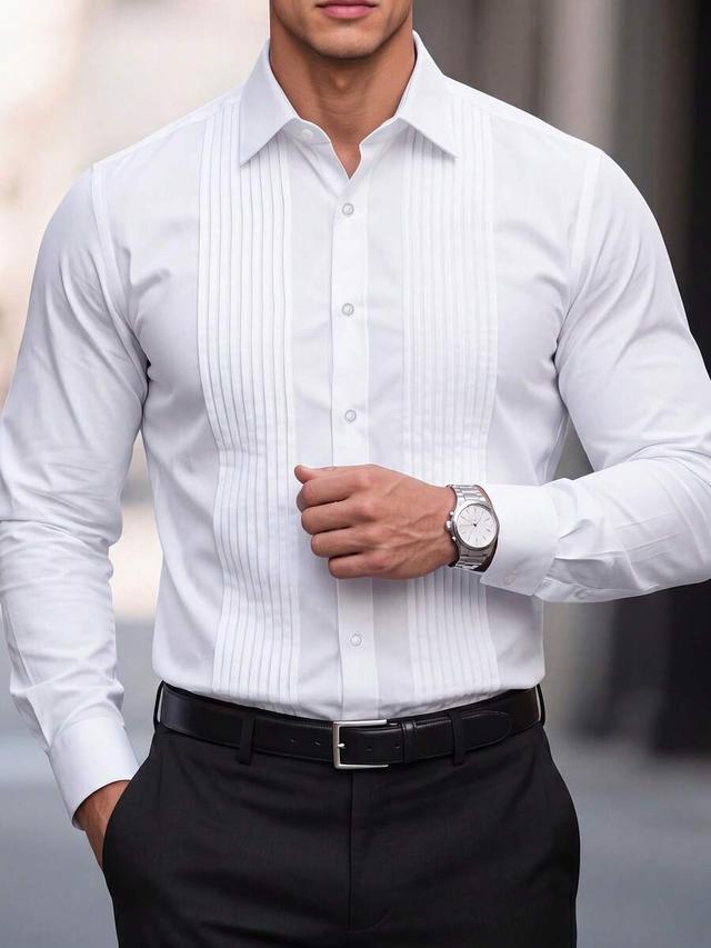 white pleated front formal dress shirt