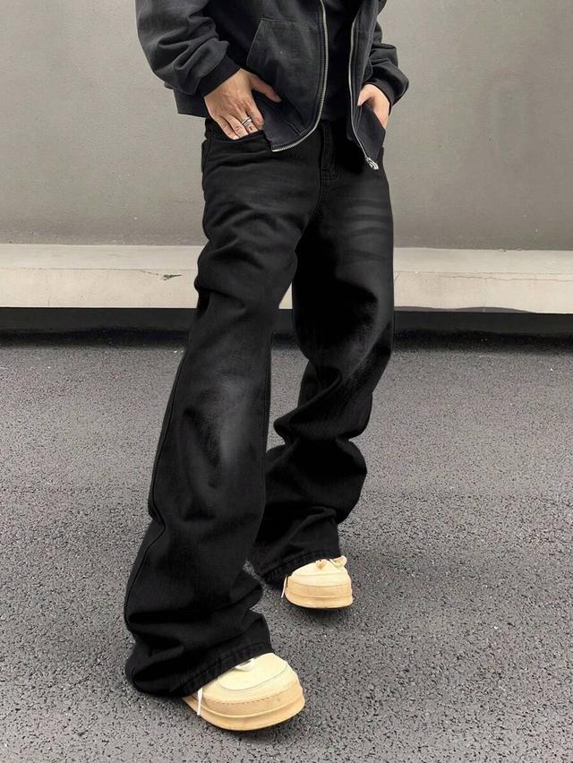 gallery fade washed black loose flared denim jeans