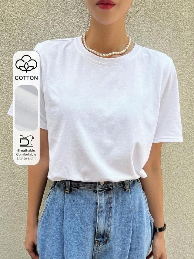dazy solid round neck white cotton tee