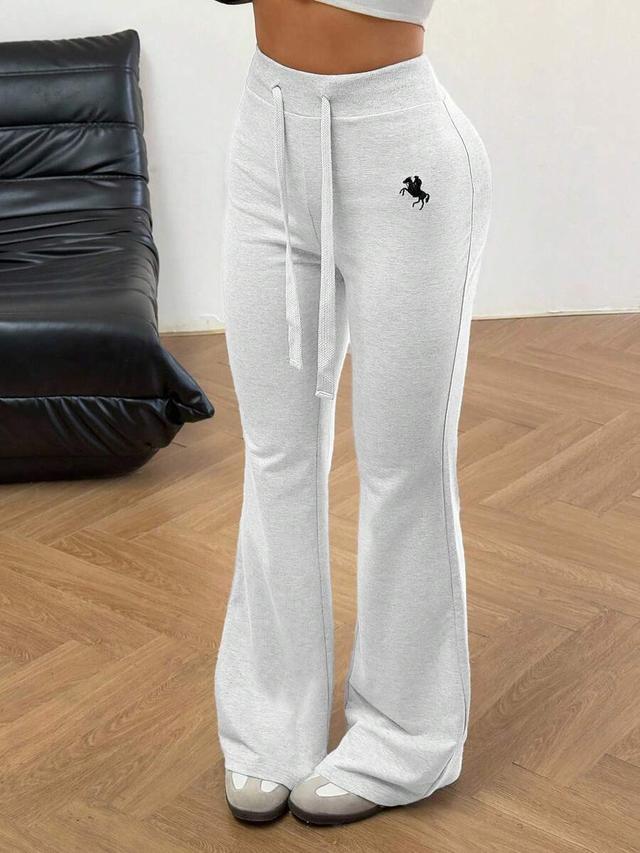 grey casual embroidered drawstring waist flared sweatpants