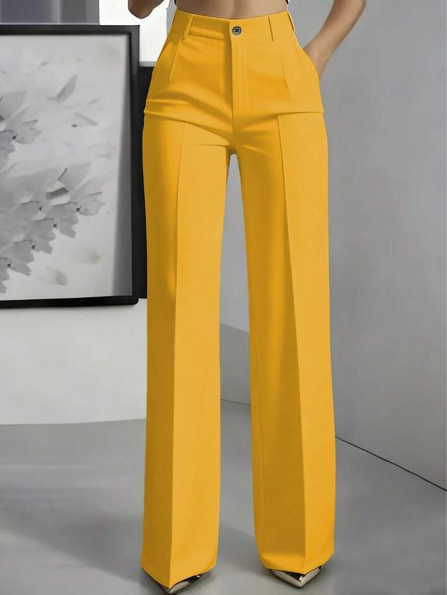 women's minimalist casual solid color pleated straight leg pants