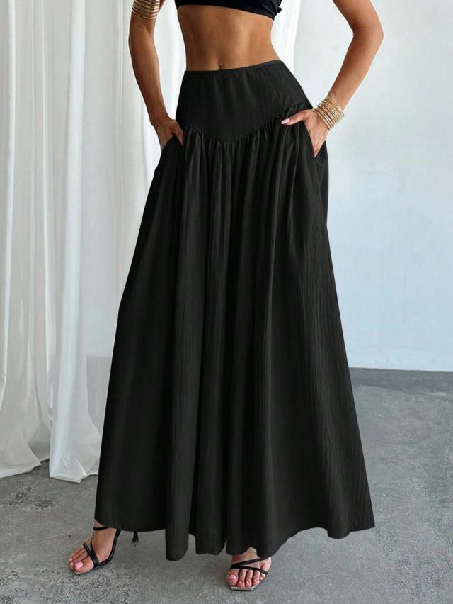 black elegant a-line skirt with gathered waist