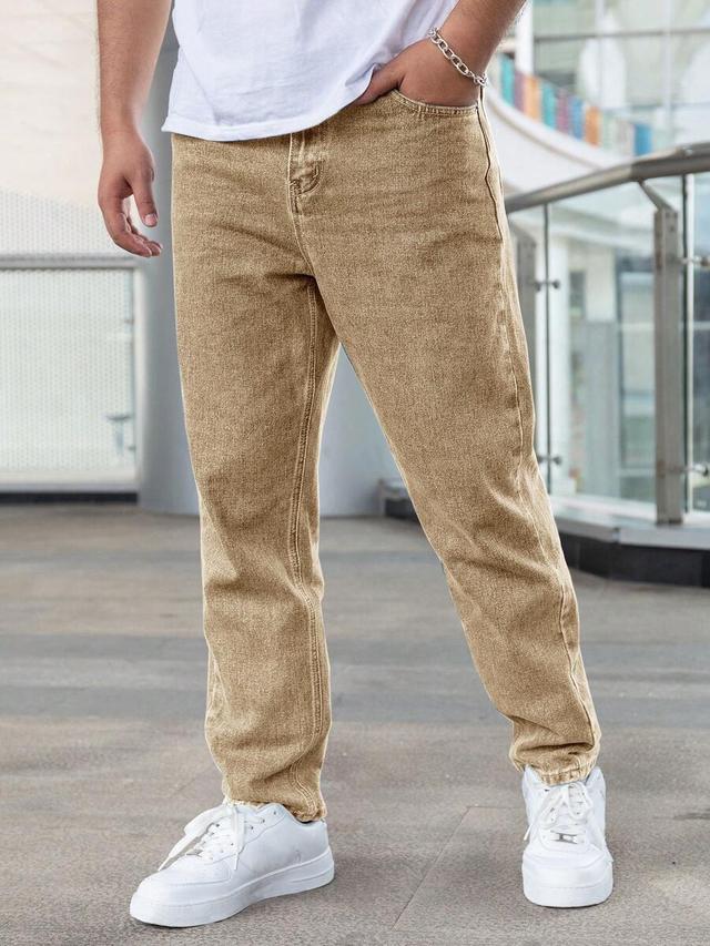 men's solid color casual straight leg jeans