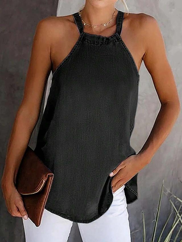 women black denim halter neck tank top