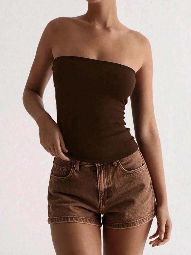sexy strapless basic brown elastic fitted tube top