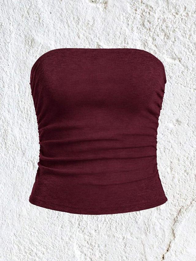 burgundy ruched side tube top
