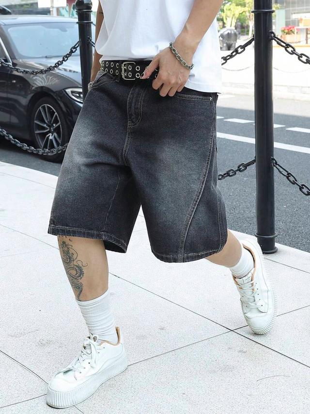 washed black wide leg denim shorts