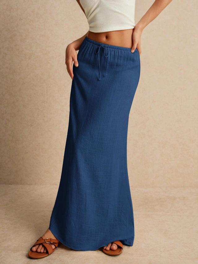 poéselle women solid color minimalist drawstring skirt