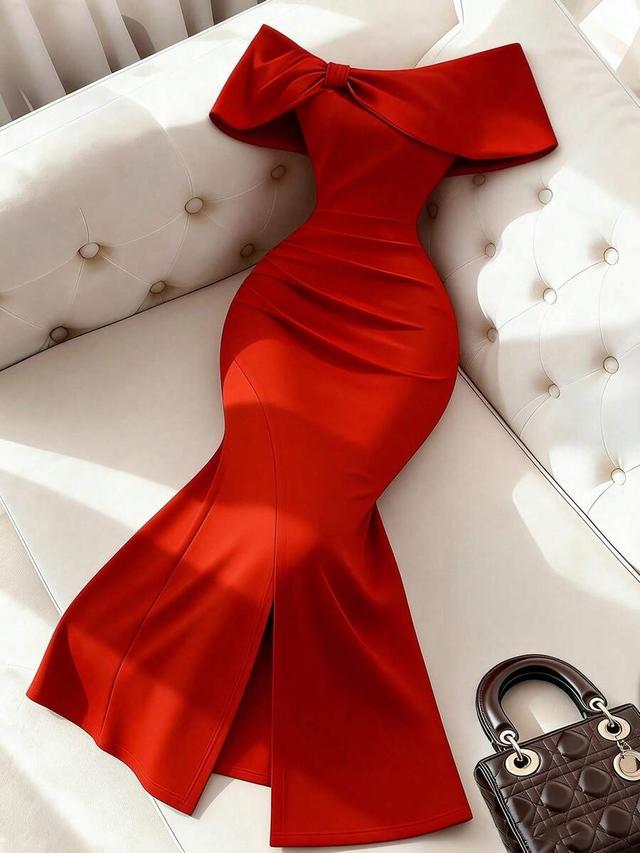 elegant red off-shoulder bodycon maxi dress