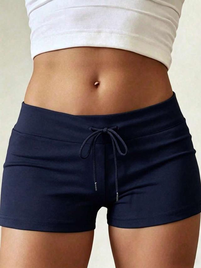 navy blue solid color drawstring waist casual shorts
