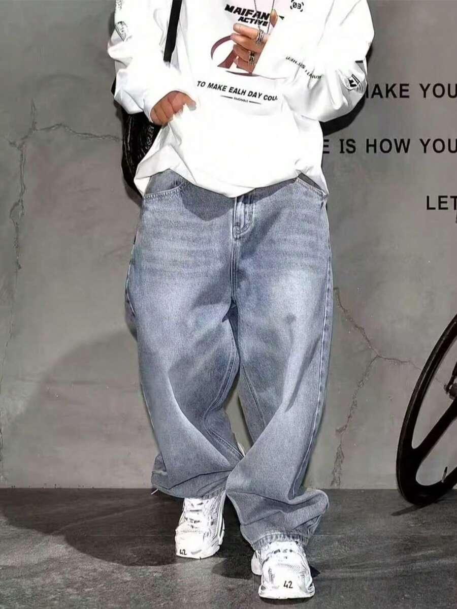 men's casual vintage loose fit denim jeans