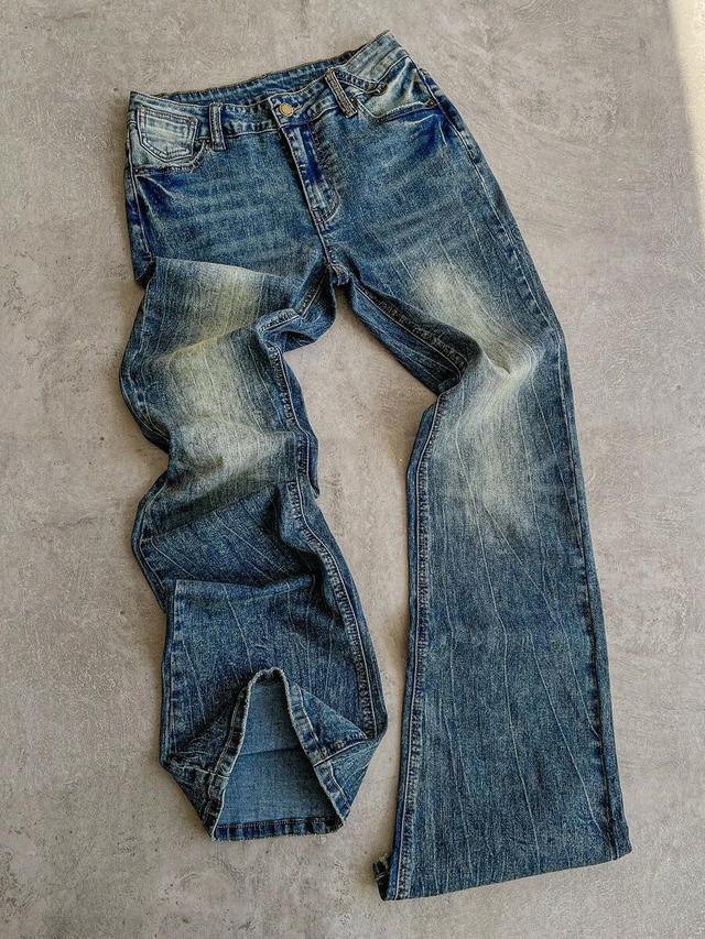 acid wash blue denim wide leg jeans