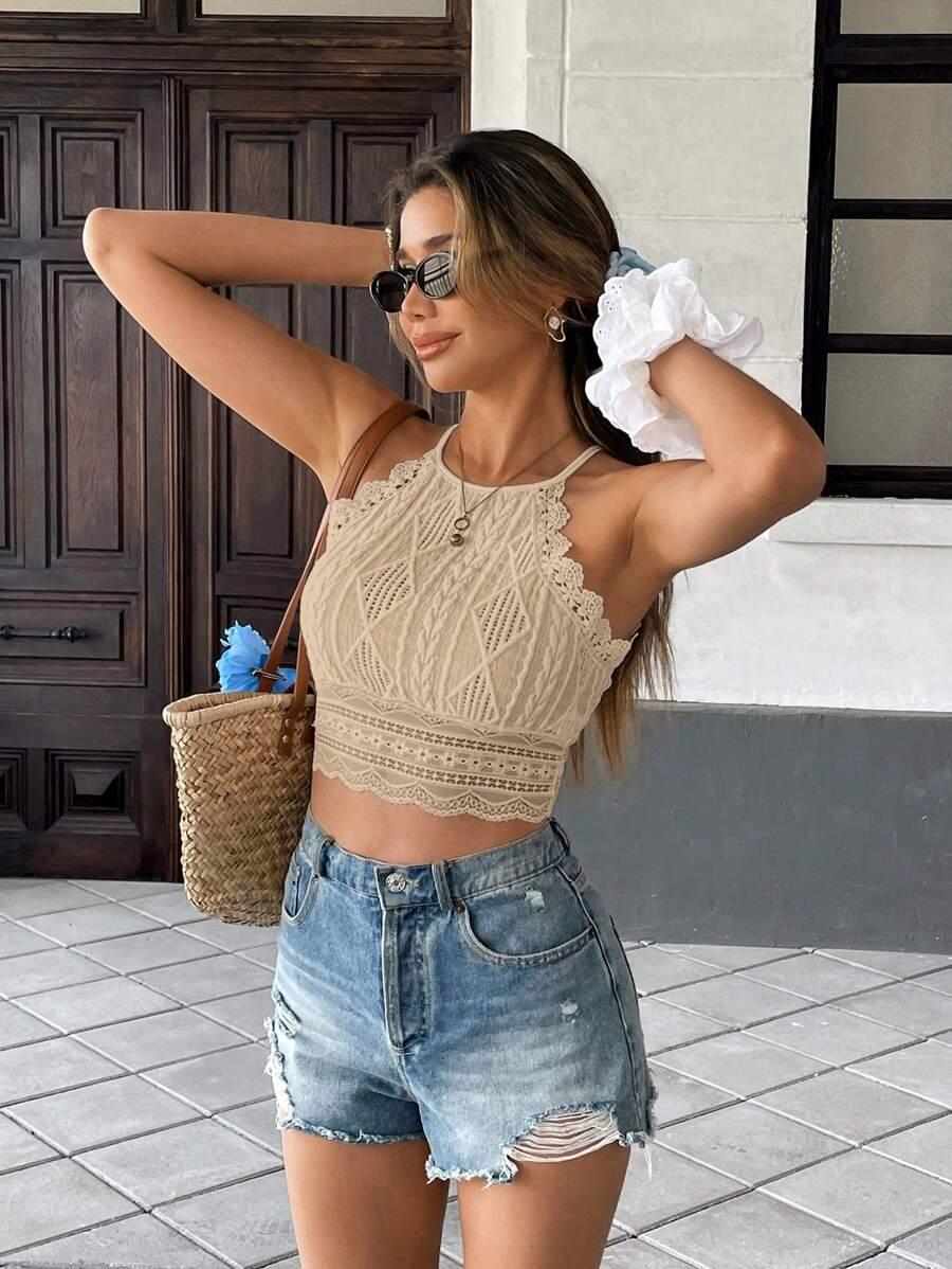 serisse women lace trim camisole chic brown summer casual