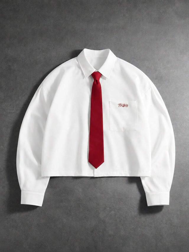 white loose casual long sleeve shirt with tie