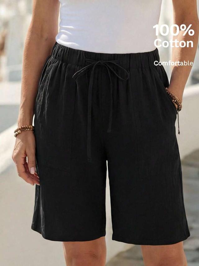 black linen blend high waist bermuda shorts
