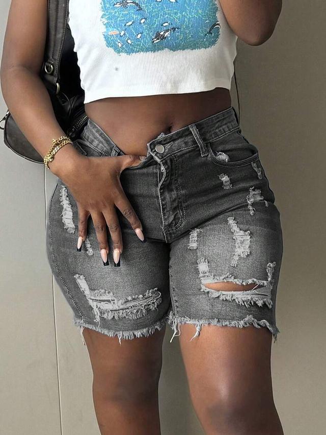 cheeky fit distressed grey denim shorts