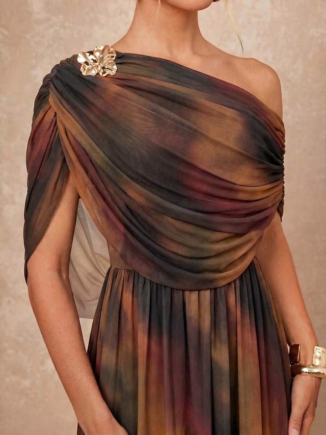 lumalex summer metal decor ruched chiffon maxi dress