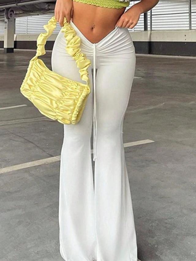 white drawstring front flared wide leg trousers